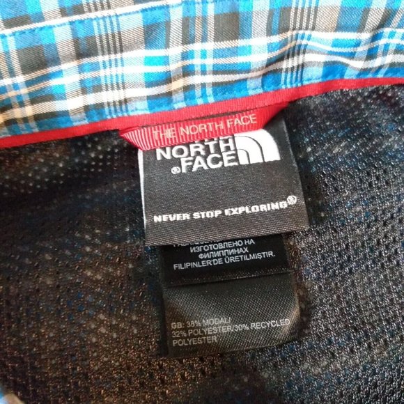The North Face Shirt Blue Plaid Mens M Short Sleeve Button Up Outdoor Hiking - Picture 5 of 7